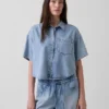 Camisa de campamento oversize de denim ultrasuave