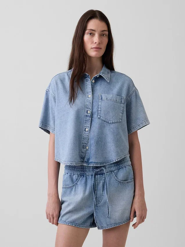 Camisa de campamento oversize de denim ultrasuave