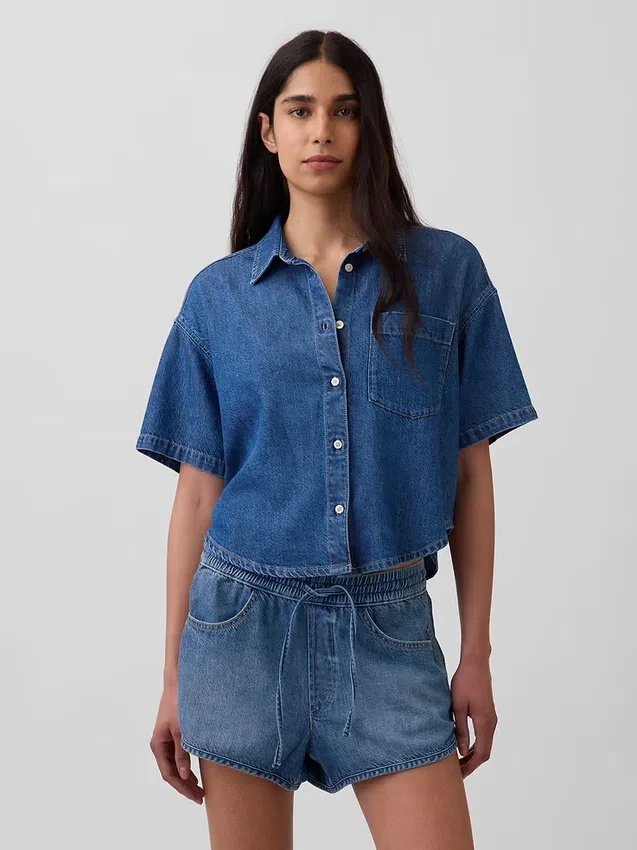 Camisa de campamento oversize de denim ultrasuave