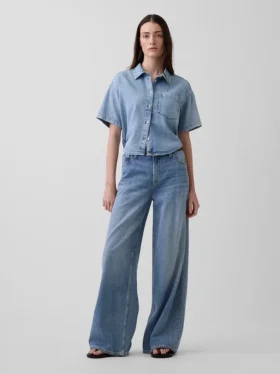Camisa de campamento oversize de denim ultrasuave