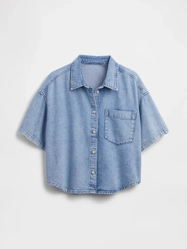 Camisa de campamento oversize de denim ultrasuave