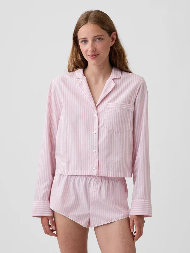 Camisa de pijama oversize corta de popelín