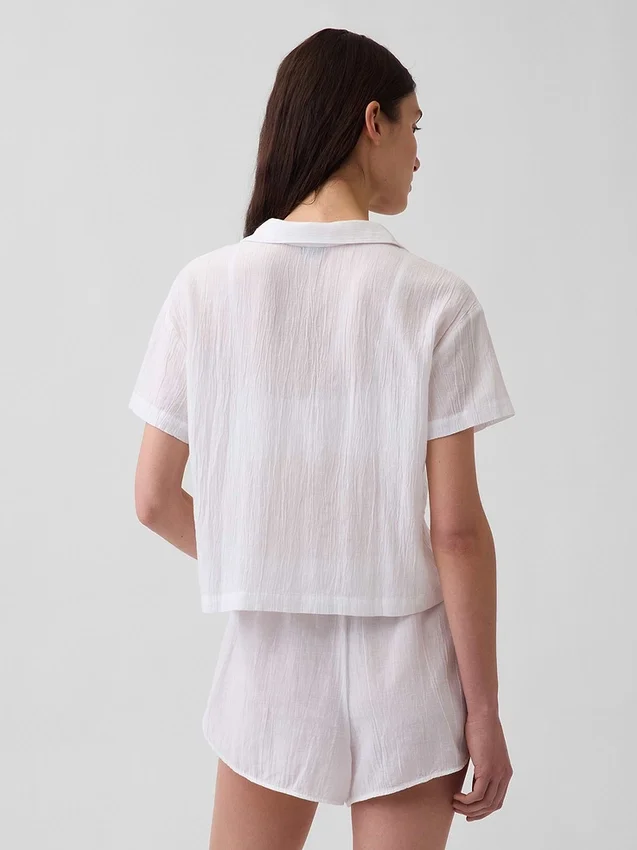 Camisa de pijama oversize de gasa arrugada