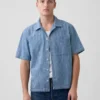 Camisa de vacaciones de denim con tejido dobby
