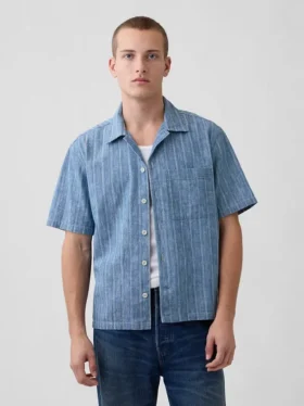 Camisa de vacaciones de denim con tejido dobby