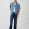 Camisa de vacaciones de denim con tejido dobby