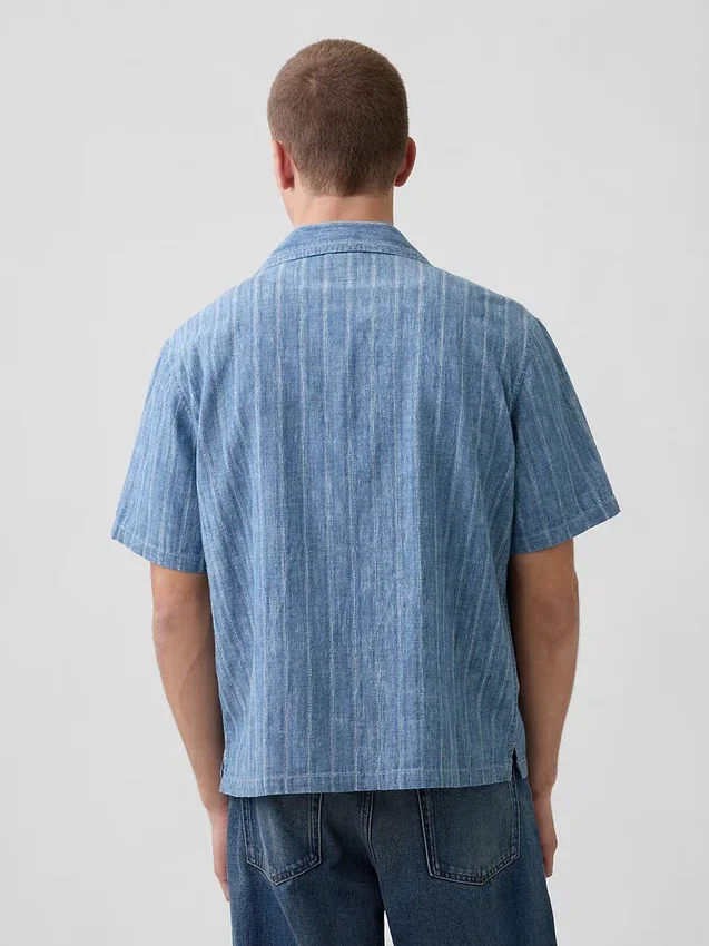 Camisa de vacaciones de denim con tejido dobby