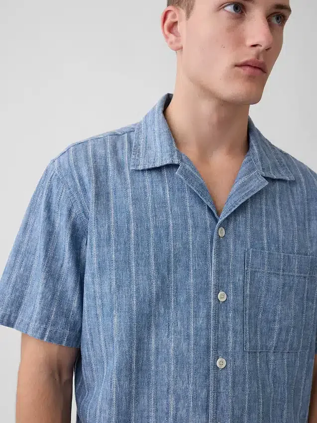 Camisa de vacaciones de denim con tejido dobby
