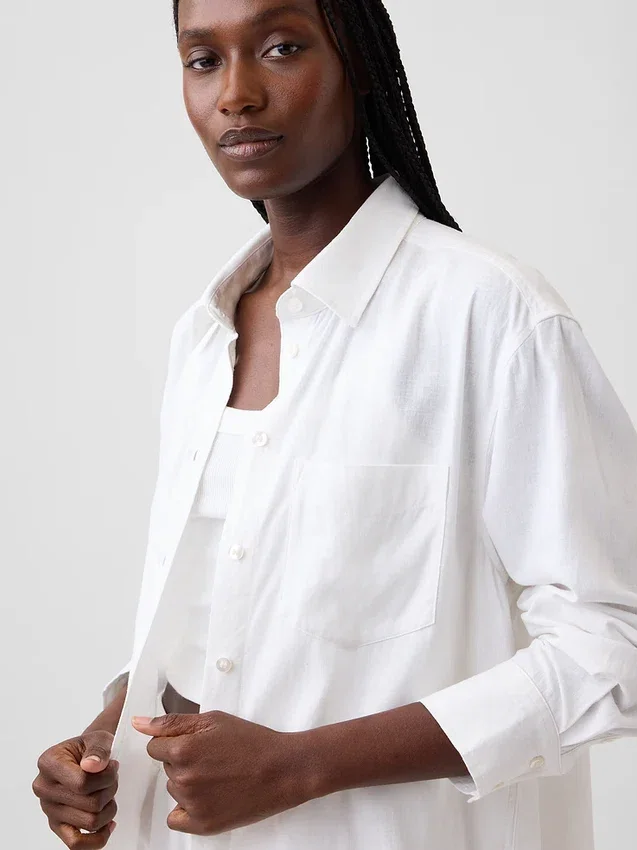 Camisa túnica oversize de mezcla de lino