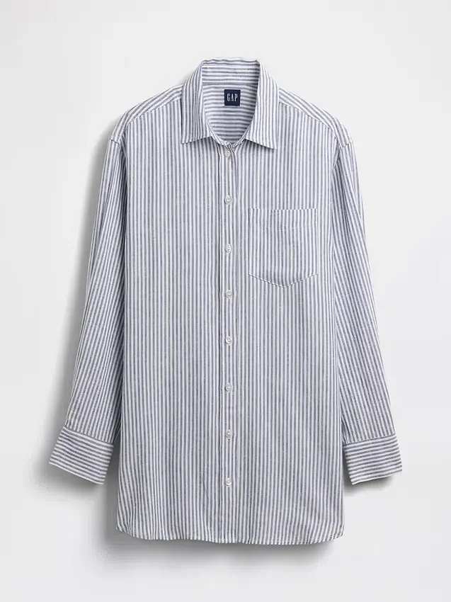 Camisa túnica oversize de mezcla de lino