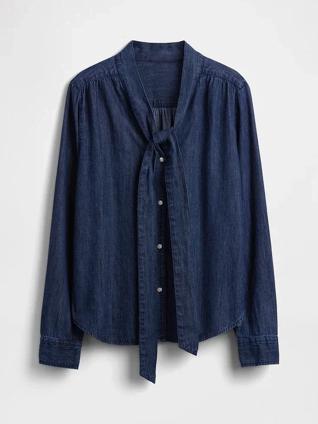 Camisa vaquera con lazo al cuello
