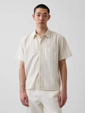 Camisas de corte holgado con rayas de seersucker y bajo redondeado