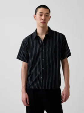 Camisas de corte holgado con rayas de seersucker y bajo redondeado