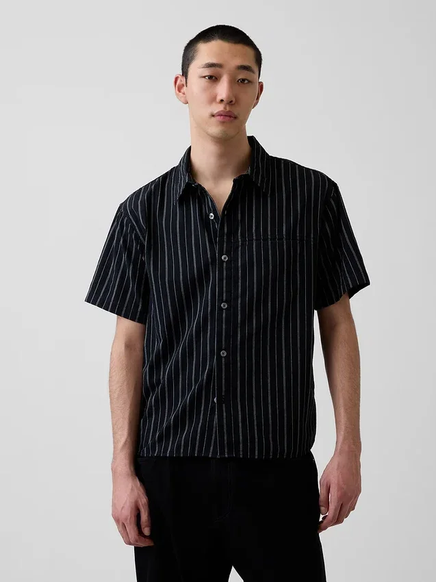 Camisas de corte holgado con rayas de seersucker y bajo redondeado