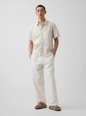 Camisas de corte holgado con rayas de seersucker y bajo redondeado
