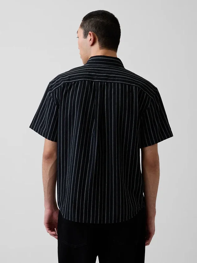 Camisas de corte holgado con rayas de seersucker y bajo redondeado