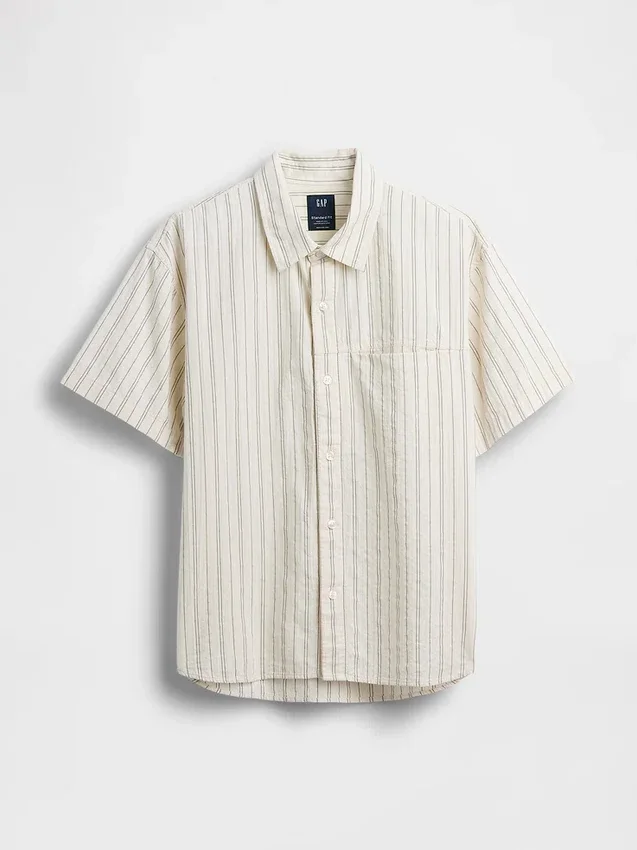 Camisas de corte holgado con rayas de seersucker y bajo redondeado