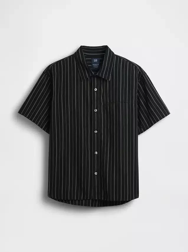 Camisas de corte holgado con rayas de seersucker y bajo redondeado