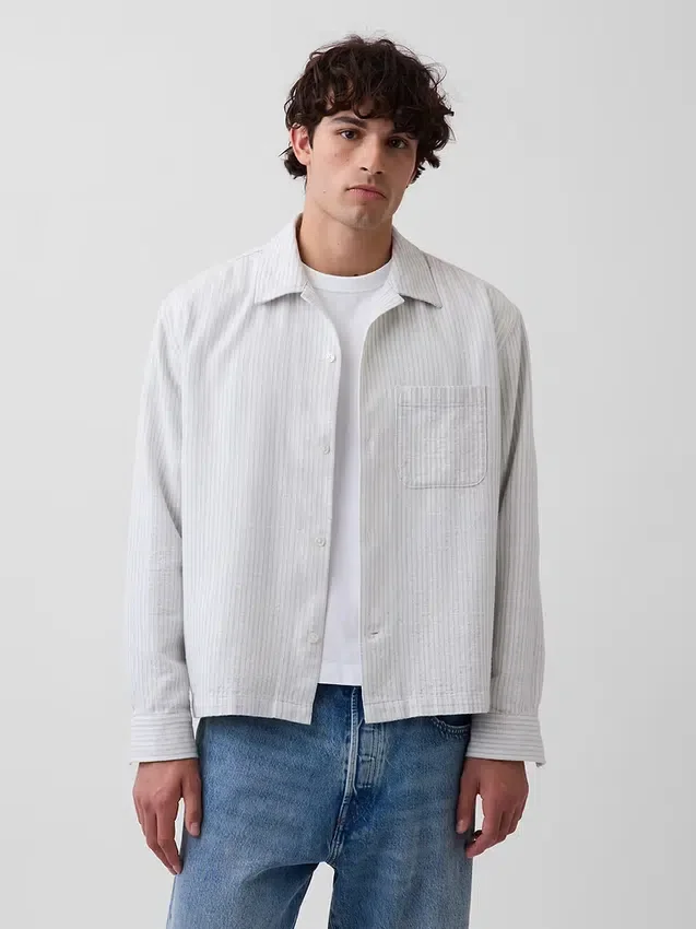 Camisas de corte recto y bajo recto con rayas Dobby
