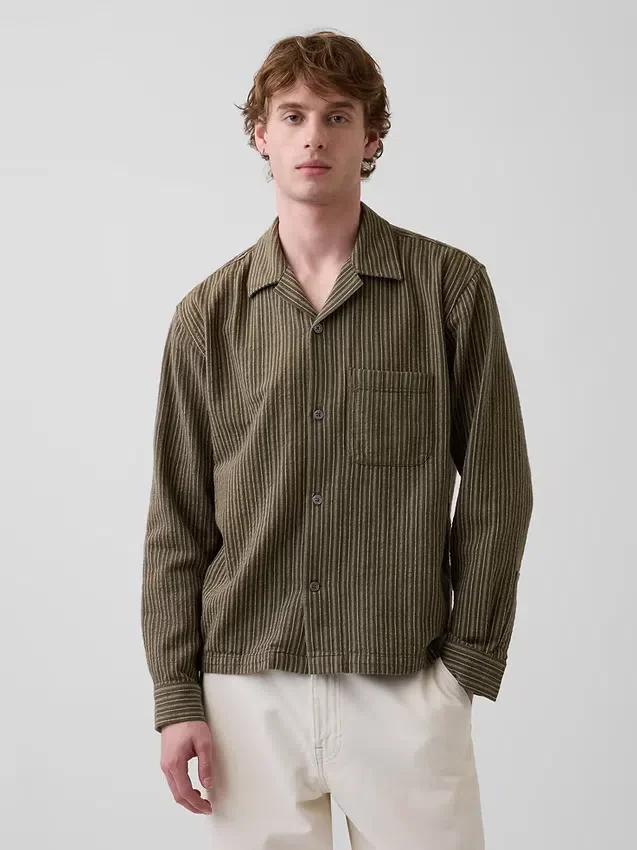 Camisas de corte recto y bajo recto con rayas Dobby