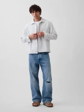 Camisas de corte recto y bajo recto con rayas Dobby