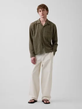 Camisas de corte recto y bajo recto con rayas Dobby