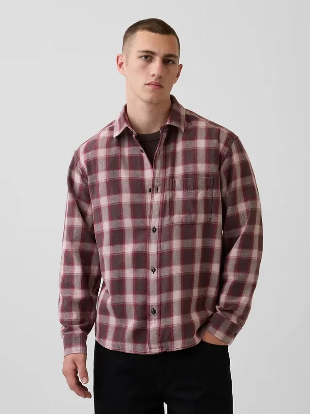 Camisas de cuadros holgadas en sarga lavada al sol