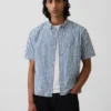 Camisas de denim a cuadros vichy de corte holgado y bajo recto