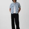 Camisas de denim a cuadros vichy de corte holgado y bajo recto