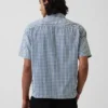 Camisas de denim a cuadros vichy de corte holgado y bajo recto