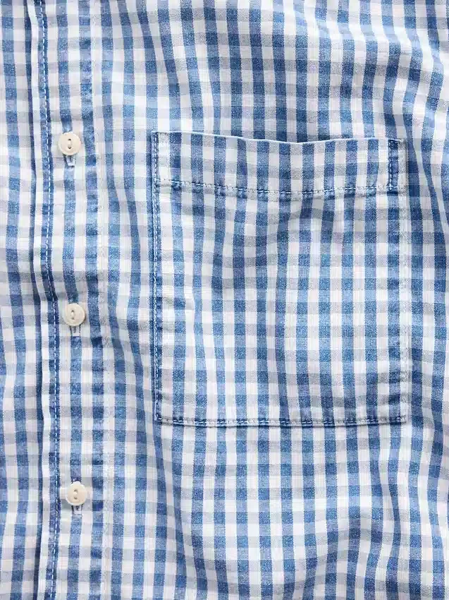 Camisas de denim a cuadros vichy de corte holgado y bajo recto