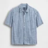 Camisas de denim a cuadros vichy de corte holgado y bajo recto