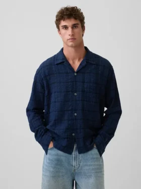 Camisas de seersucker de corte holgado con bajo recto