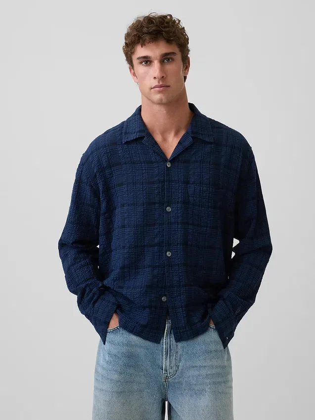 Camisas de seersucker de corte holgado con bajo recto