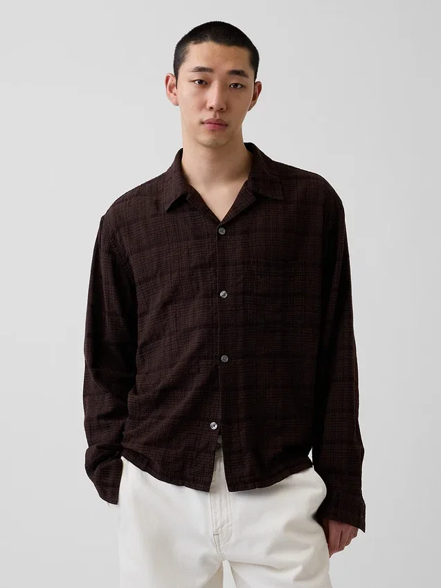 Camisas de seersucker de corte holgado con bajo recto