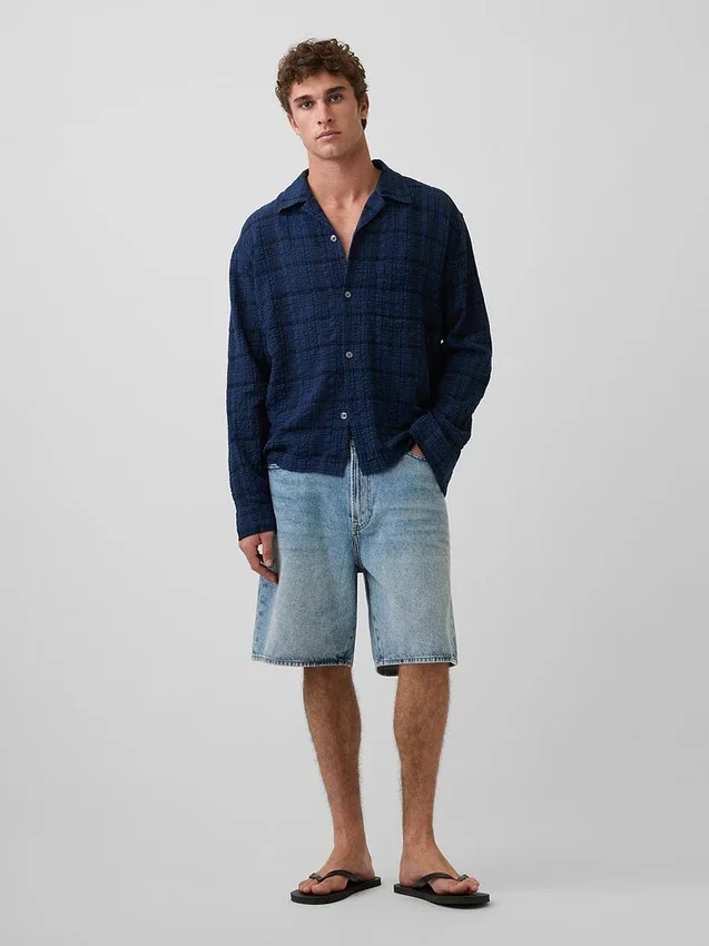 Camisas de seersucker de corte holgado con bajo recto