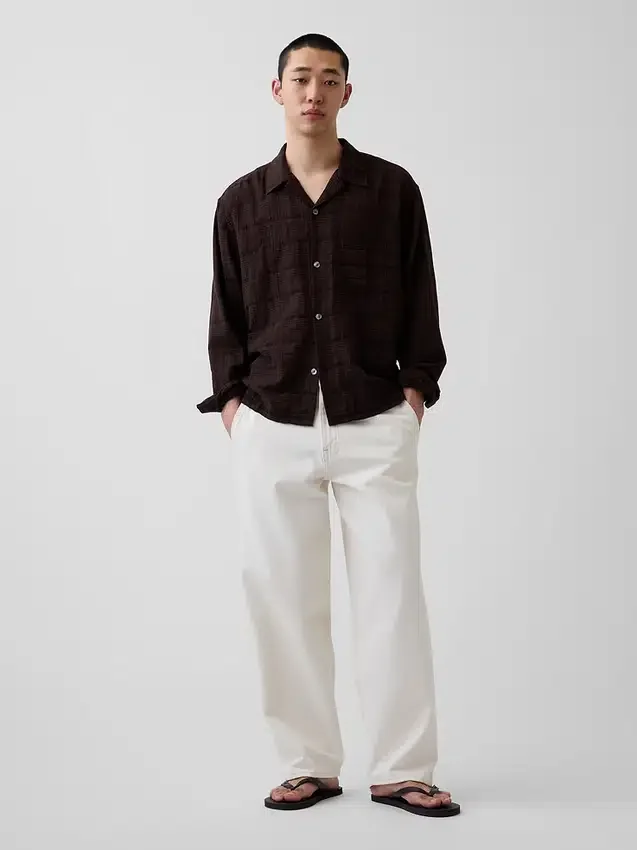 Camisas de seersucker de corte holgado con bajo recto
