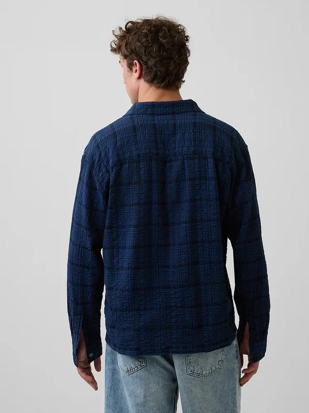 Camisas de seersucker de corte holgado con bajo recto