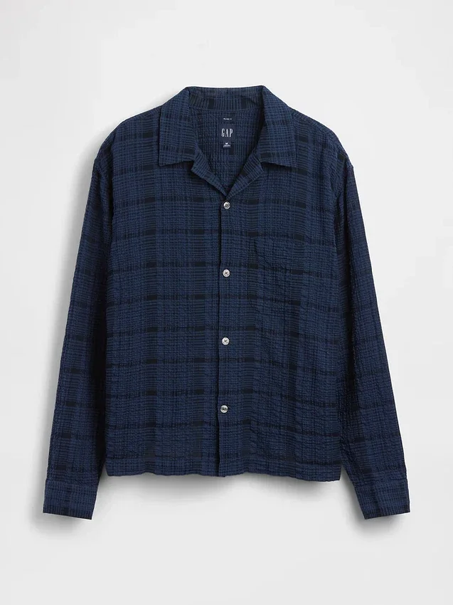 Camisas de seersucker de corte holgado con bajo recto