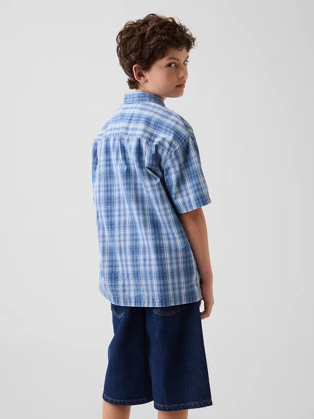 Camisas de vacaciones holgadas a cuadros con textura para niños