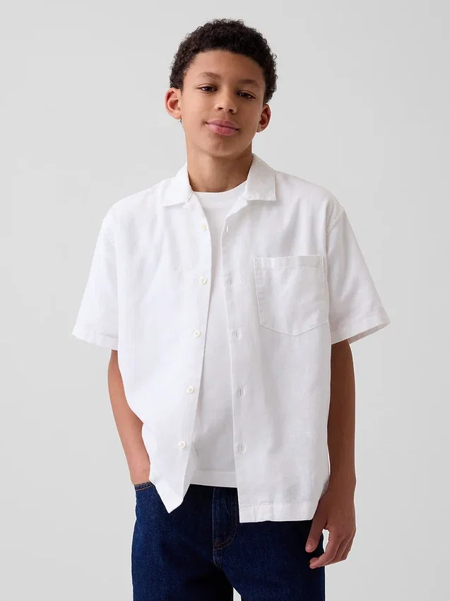 Camisas de vacaciones holgadas de lino y algodón para niños