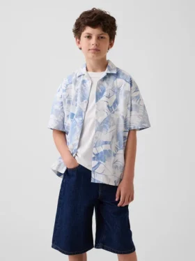 Camisas de vacaciones infantiles de estilo relajado con estampado floral texturizado