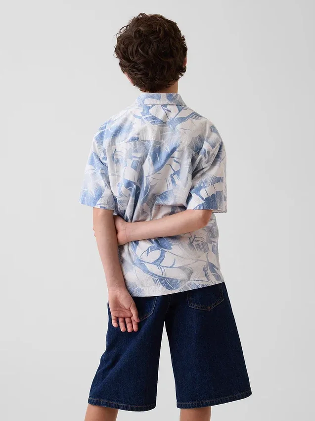 Camisas de vacaciones infantiles de estilo relajado con estampado floral texturizado