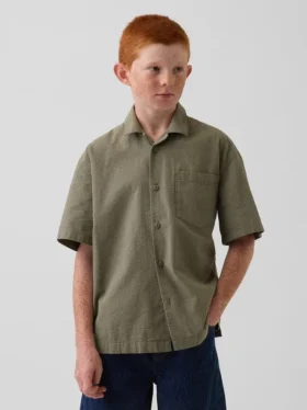 Camisas de vacaciones para niños, de algodón seersucker texturizado y corte holgado