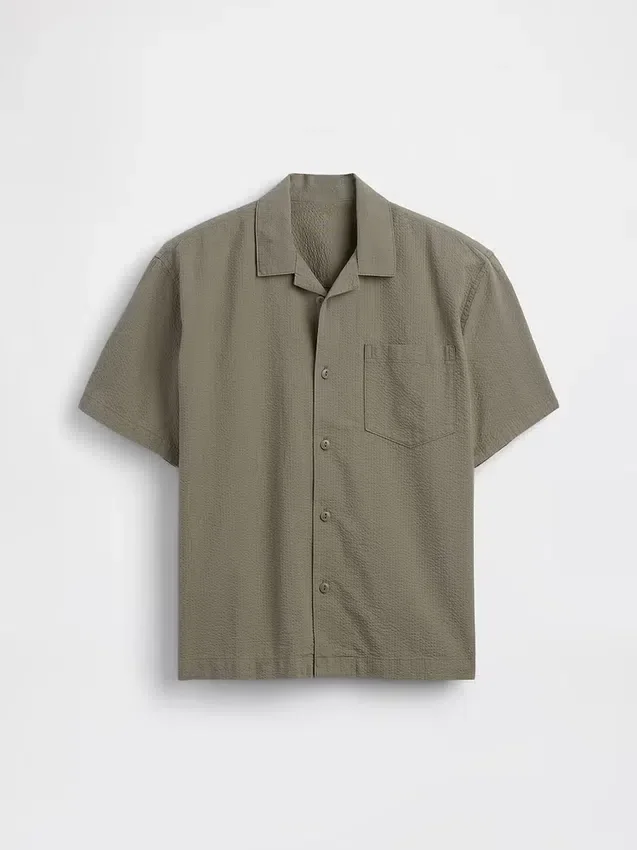 Camisas de vacaciones para niños, de algodón seersucker texturizado y corte holgado