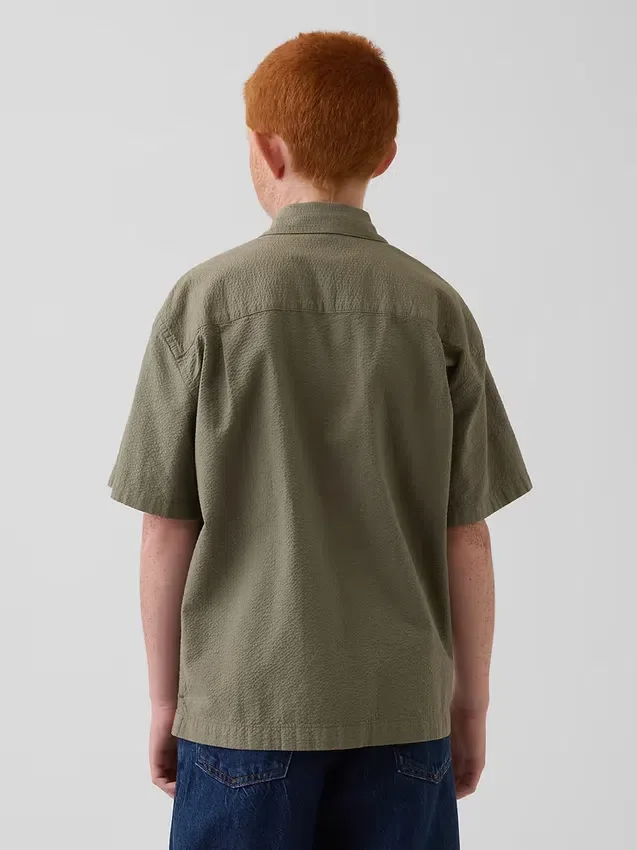 Camisas de vacaciones para niños, de algodón seersucker texturizado y corte holgado