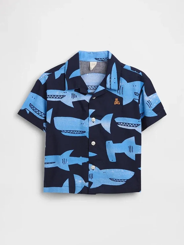 Camisas estampadas de popelín de algodón orgánico para bebés y niños pequeños