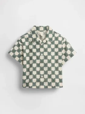 Camisas estampadas de popelín de algodón orgánico para bebés y niños pequeños