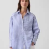 Camisas grandes a rayas de popelín de algodón orgánico