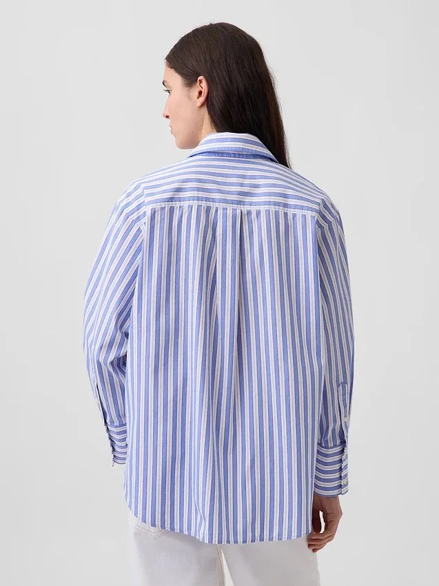 Camisas grandes a rayas de popelín de algodón orgánico